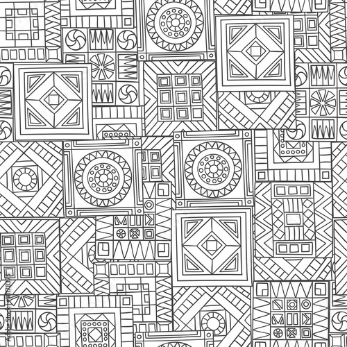 Hand-drawn seamless pattern of abstract geometric elements. Monochrome range.