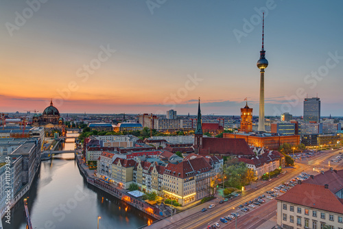 Sunset over downtown Berlin with the famous television tower