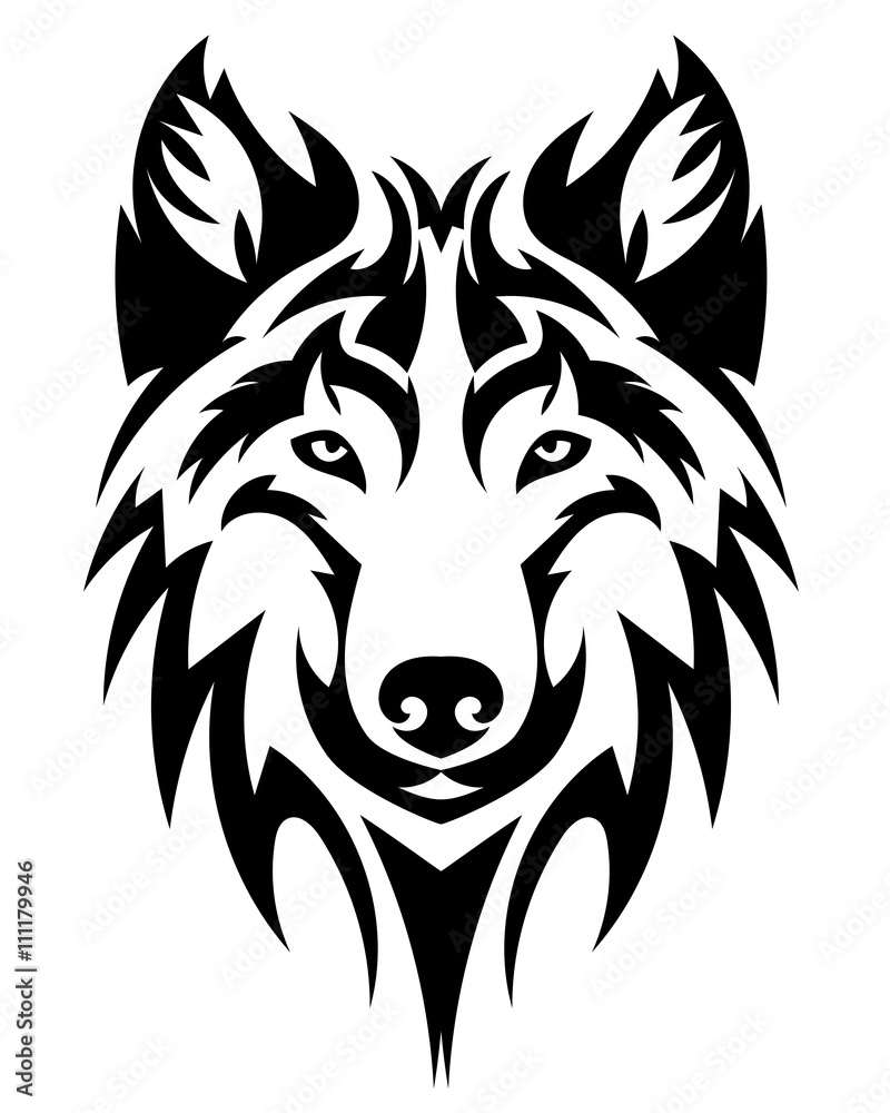 Beautiful wolf tattoo.Vector wolf's head as a design element on isolated background