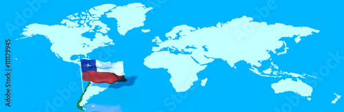 Pianeta Terra 3D con bandiera al vento Cile