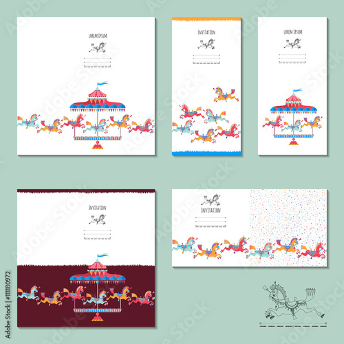 5 invitation cards with vintage carousel horse.  Birthday, anniversary, children’s party. 