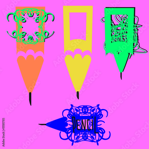 set of colorized texture pencil logo