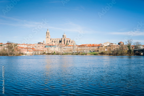 Salamanca with Tormes River and Cathedral. Castile and Leon, Spa