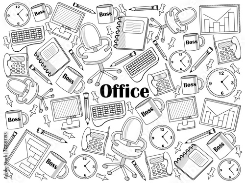 Office colorless set vector illustration