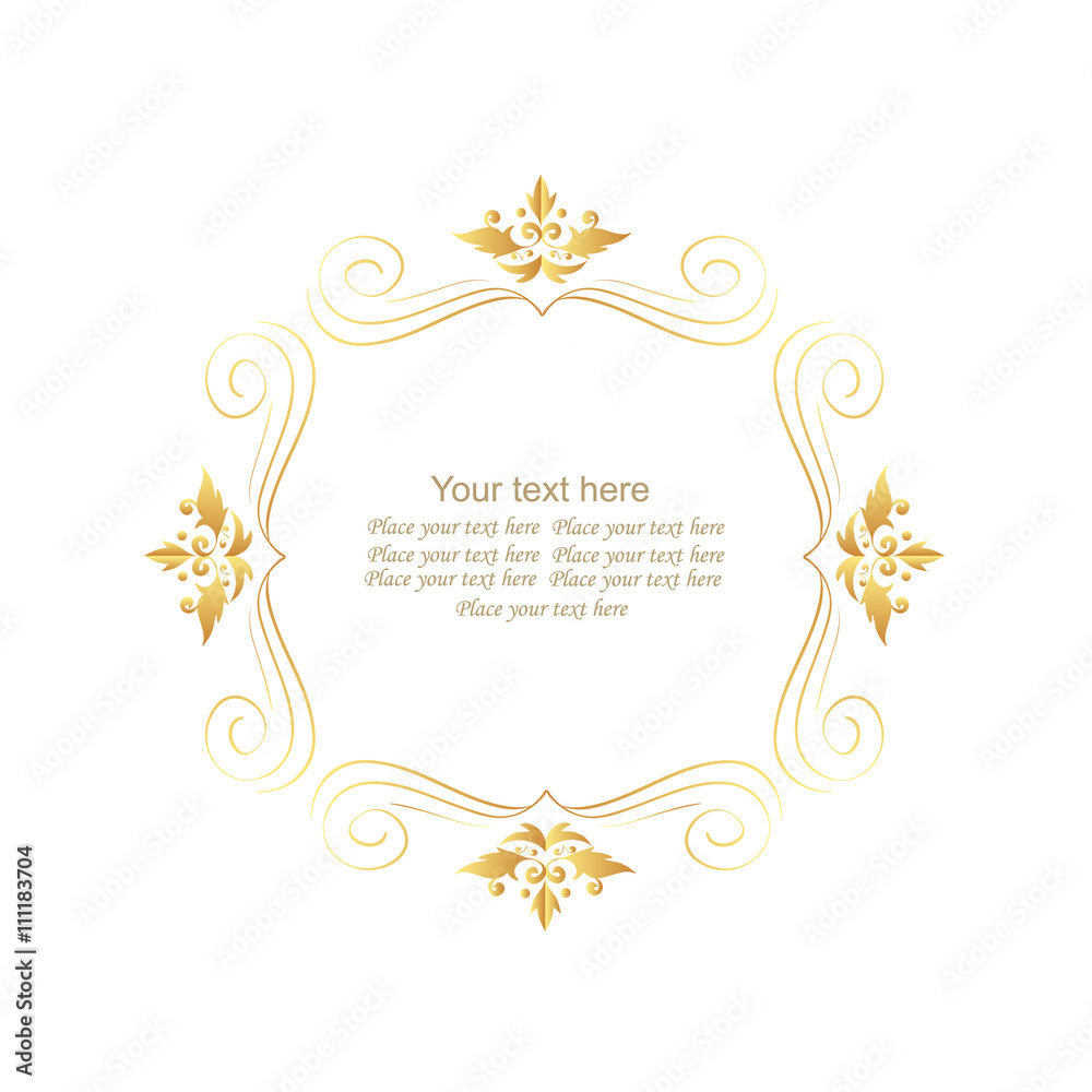 Decorative vector monogram for design template. Elegant element for logo design, place for text, line art floral frame. Golden outline border. Lace illustration for invitations, greeting cards. Decorative vector monogram for design template. Elegant element for logo design, place for text, line art floral frame. Golden outline border. Lace illustration for invitations, greeting cards.