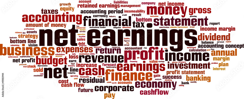 Net earnings word cloud concept. Vector illustration