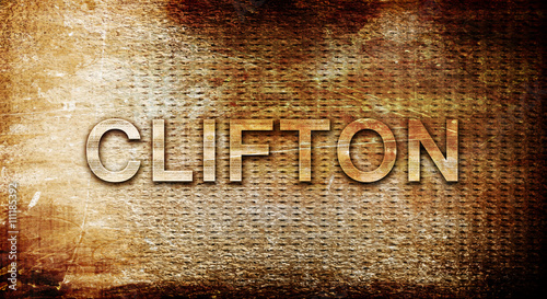 clifton, 3D rendering, text on a metal background