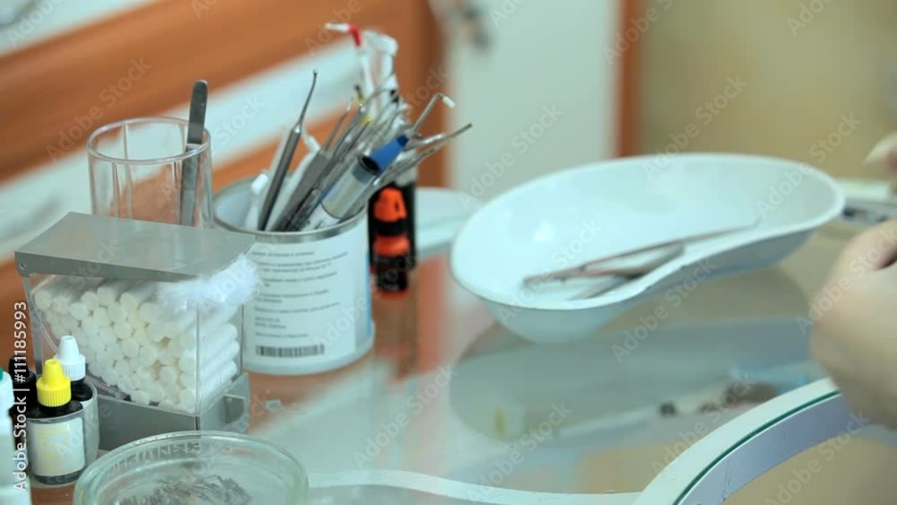 Dentist Working With Instruments On Table Dentist Working With Instruments On Table