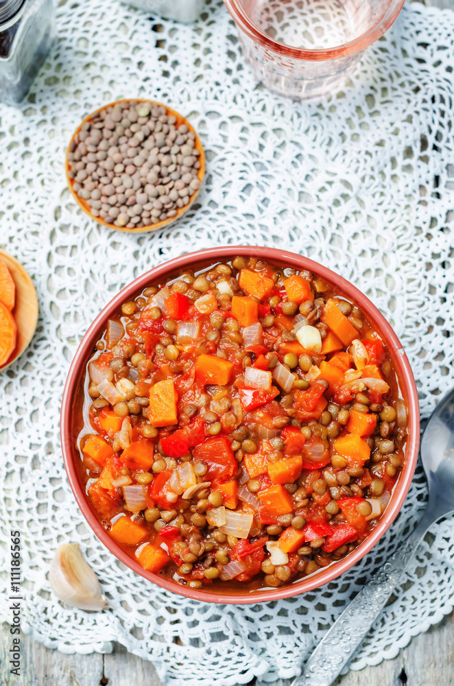 Vegan green lentil tomatoes stew Vegan green lentil tomatoes stew