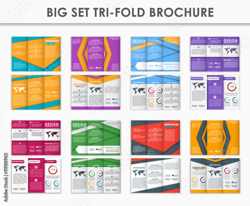 Set triple folding brochures in the style of the material design