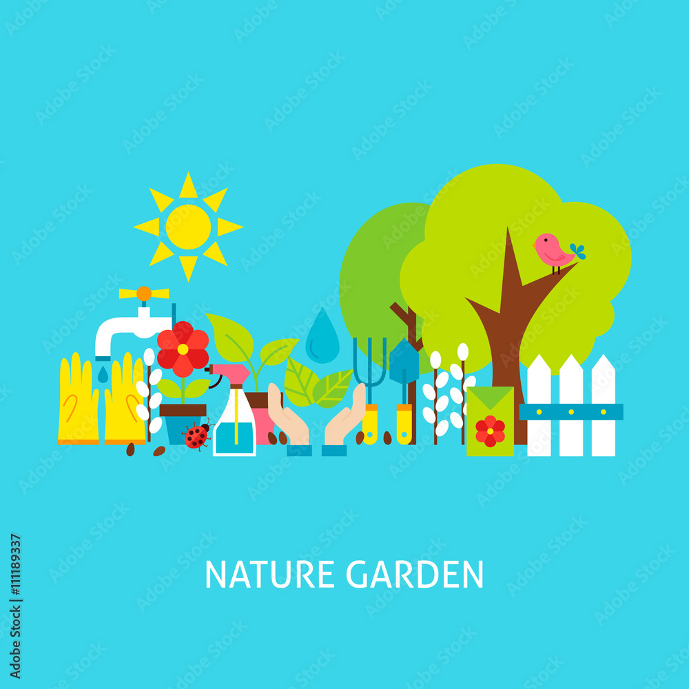 Nature Garden Vector Flat Concept Nature Garden Vector Flat Concept