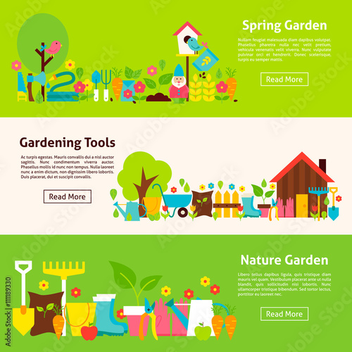 Nature and Gardening Tools Flat Horizontal Banners