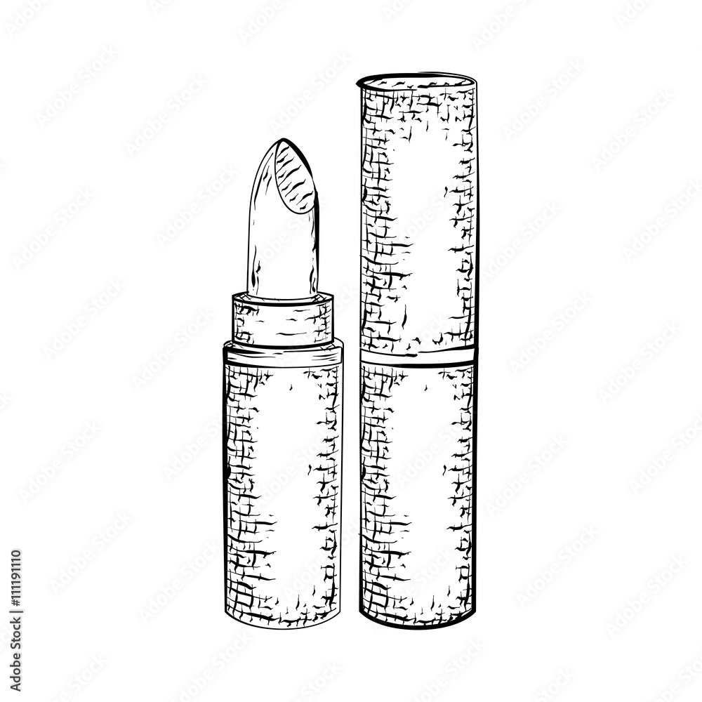 Hand drawn lipstick. Detailed sketch of open lipstick and closed lip gloss  icon isolated on white background. Black and white pencil or ink drawing  Stock Vector | Adobe Stock