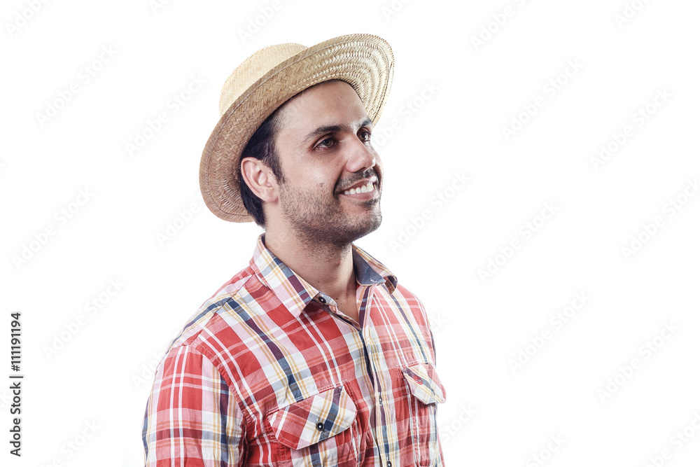 Portrait of brazilian man wearing typical clothes for the Festa Portrait of brazilian man wearing typical clothes for the Festa