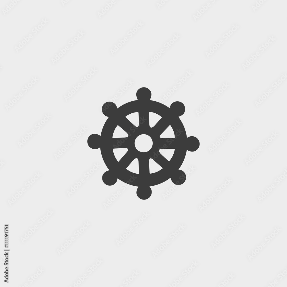 Icon wheel of Dharma in a flat design in black color. Vector ...