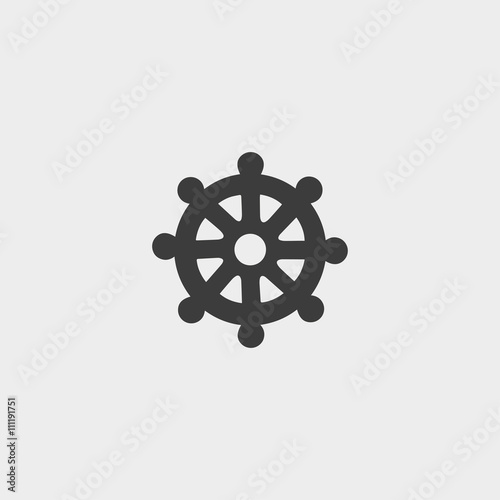 Icon wheel of Dharma in a flat design in black color. Vector illustration eps10