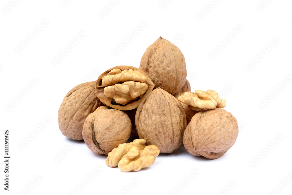 Pile of walnuts isolated on white background Pile of walnuts isolated on white background
