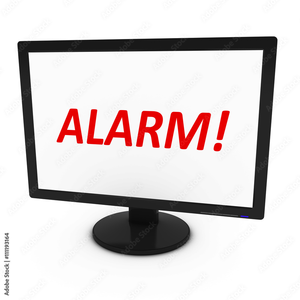 Red ALARM! Text on Computer Screen - Isolated on White - 3D Illustration Red ALARM! Text on Computer Screen - Isolated on White - 3D Illustration