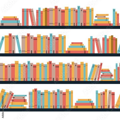 Papier peint bibliothèque - Papier peint Seamless books, seamless pattern with books, library bookshelf, library, bookstore, books on a shelves in library, flat books, seamless pattern book shelf with books