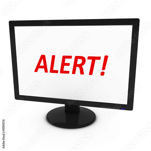 Red ALERT! Text on Computer Screen - Isolated on White - 3D Illustration