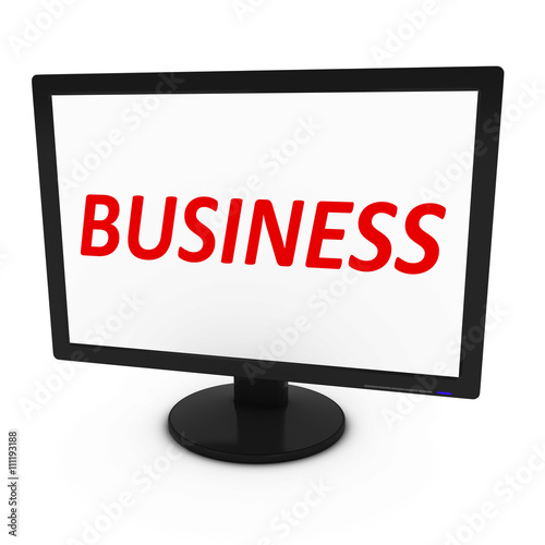 Red BUSINESS Text on Computer Screen - Isolated on White - 3D Illustration