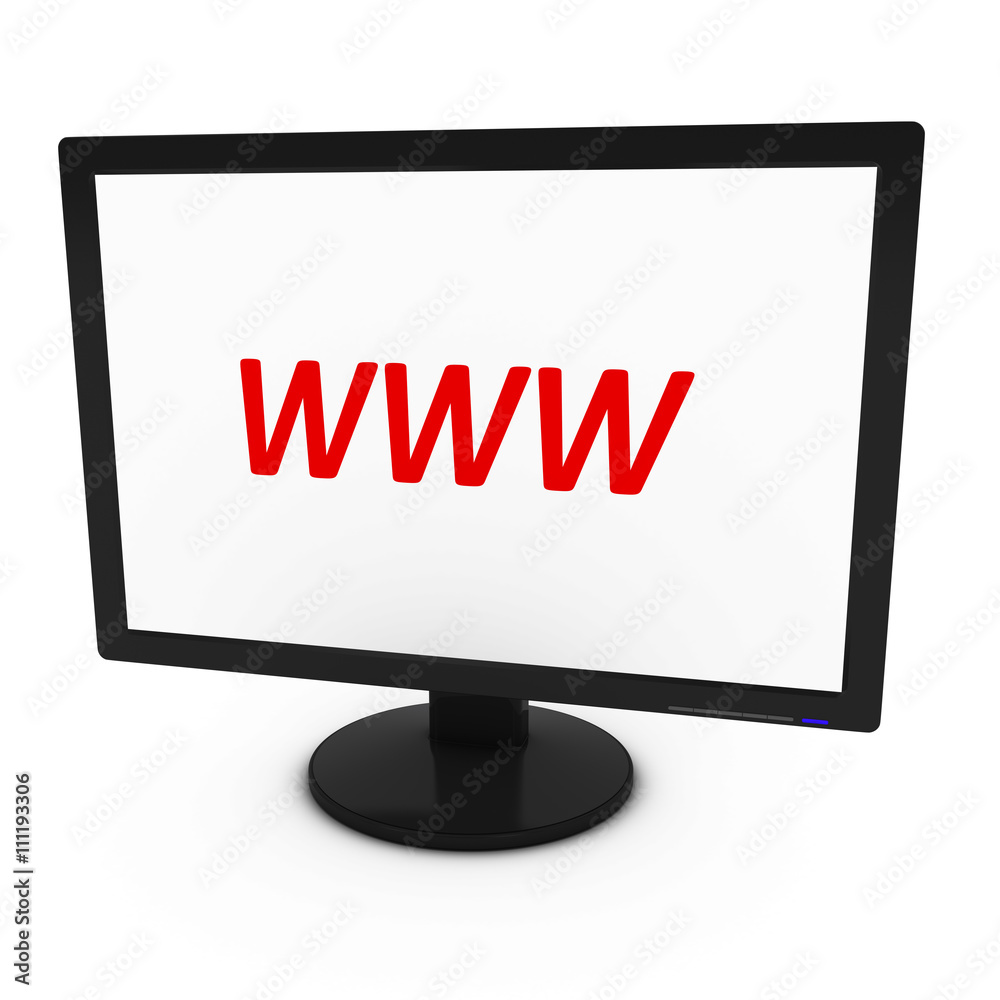 Red WWW Text on Computer Screen - Isolated on White - 3D Illustration Red WWW Text on Computer Screen - Isolated on White - 3D Illustration