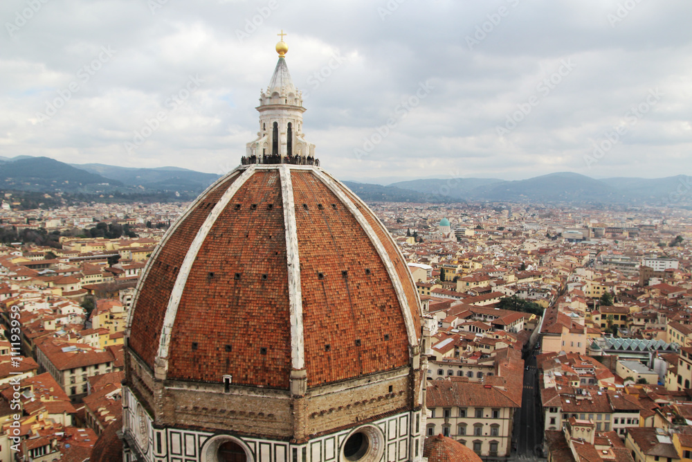 Fototapeta premium View of the cupola of Il Duomo Cathedral from Campanile tower, Florence