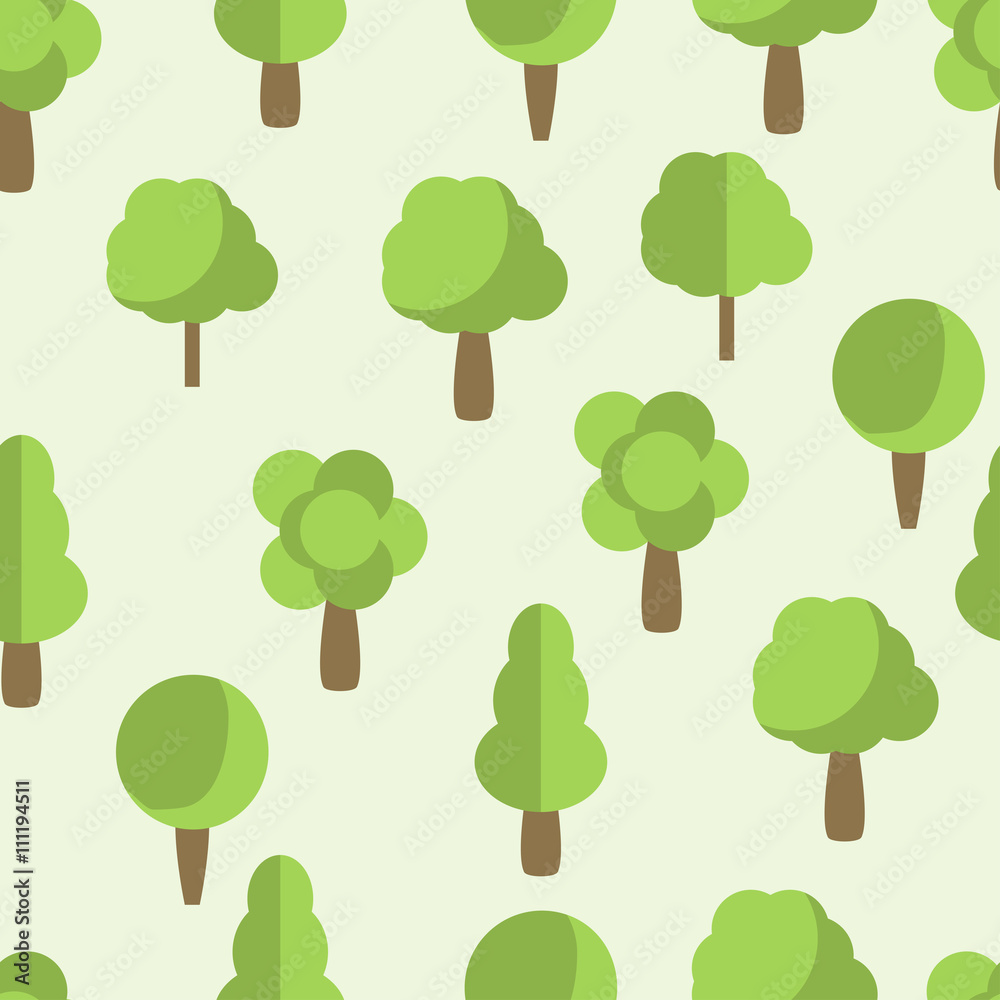 Flat trees seamless pattern. Vector seamless pattern with trees.