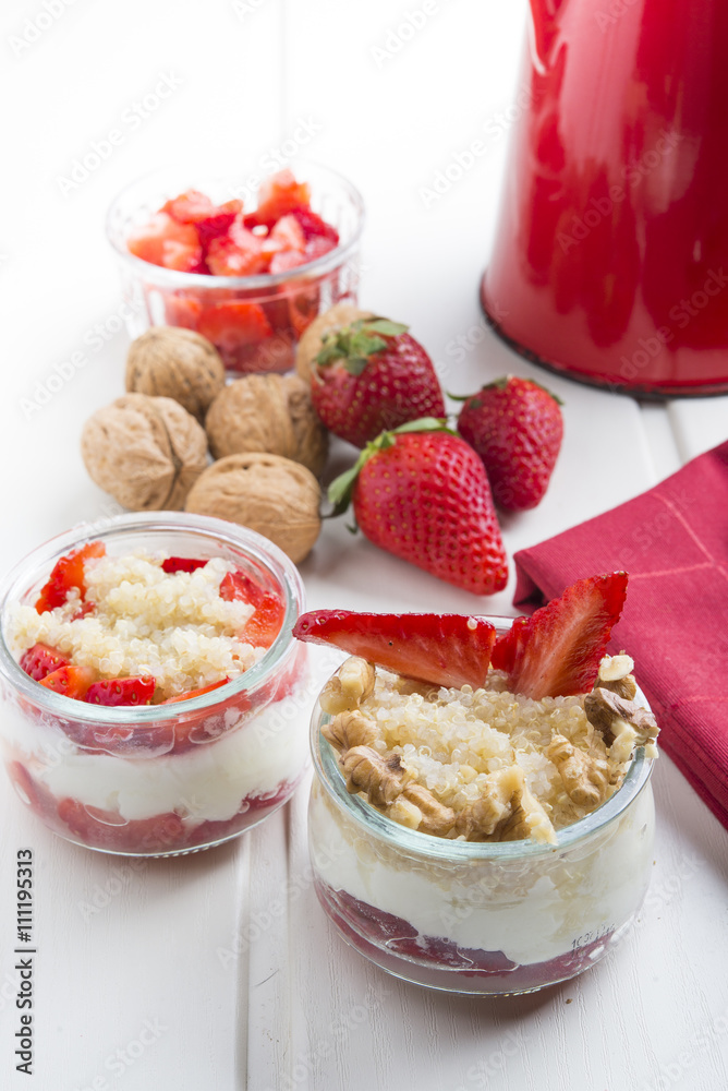 Dessert Healthy, quinoa, strawberry, nuts and yogurt. Dessert Healthy, quinoa, strawberry, nuts and yogurt.