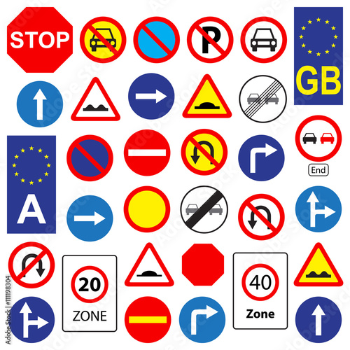 Set of traffic signs, isolated on white background, vector illustration.