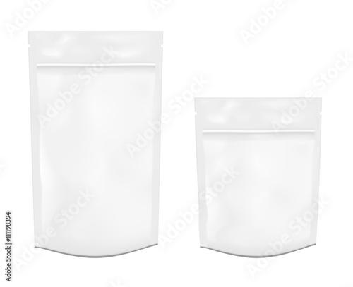 White empty plastic packaging with zipper. Blank foil or plastic