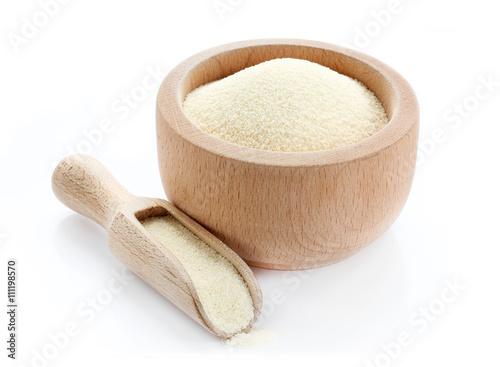Semolina in wooden bowl