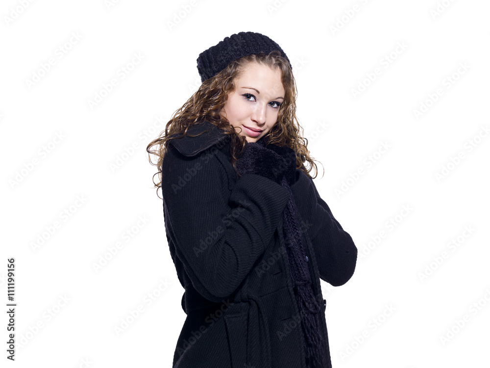 portrait of a young woman in winter clothing. portrait of a young woman in winter clothing.