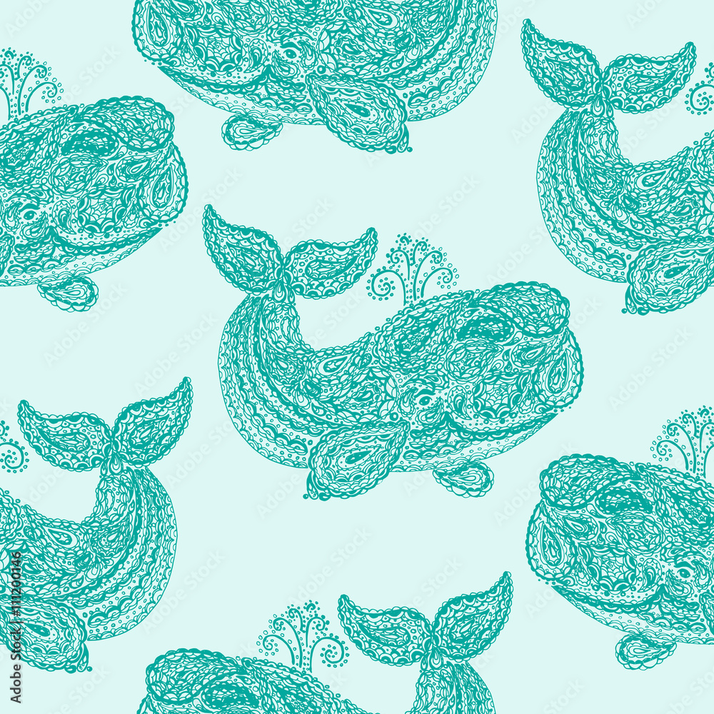 Fotografie Whale in paisley doodle mehndi style