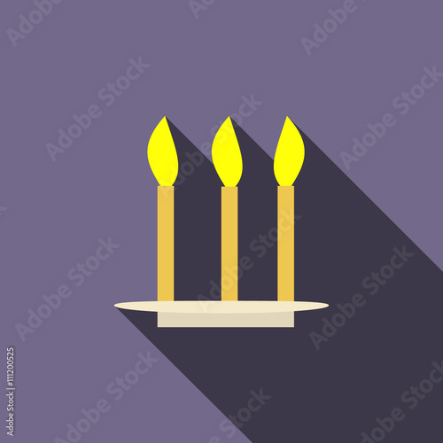 Three candles icon in flat style