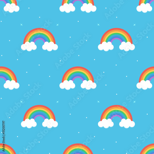 Flat design, cartoon rainbow seamless pattern background.