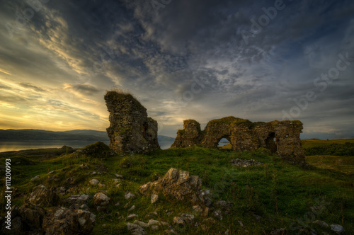 Ruins of Achadun Castle in sunset light, Isle of Lismore, Scotland