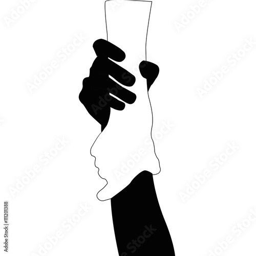 Helping hands , vector black and white on white background