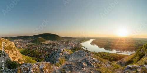 Hainburg at sunset from Braunsberg hill, Austria