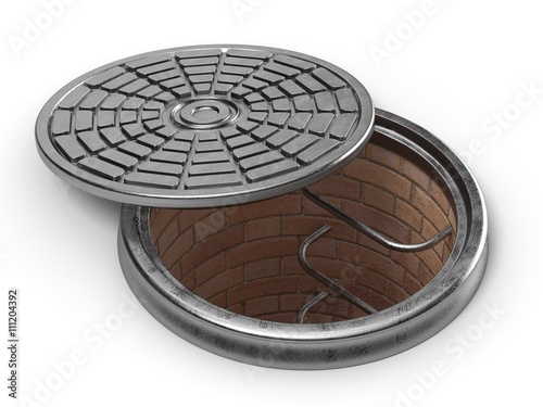 Manhole cover lid. 3D render illustration isolated on white background photo