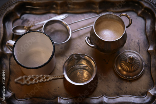 Coffee set on silver tray