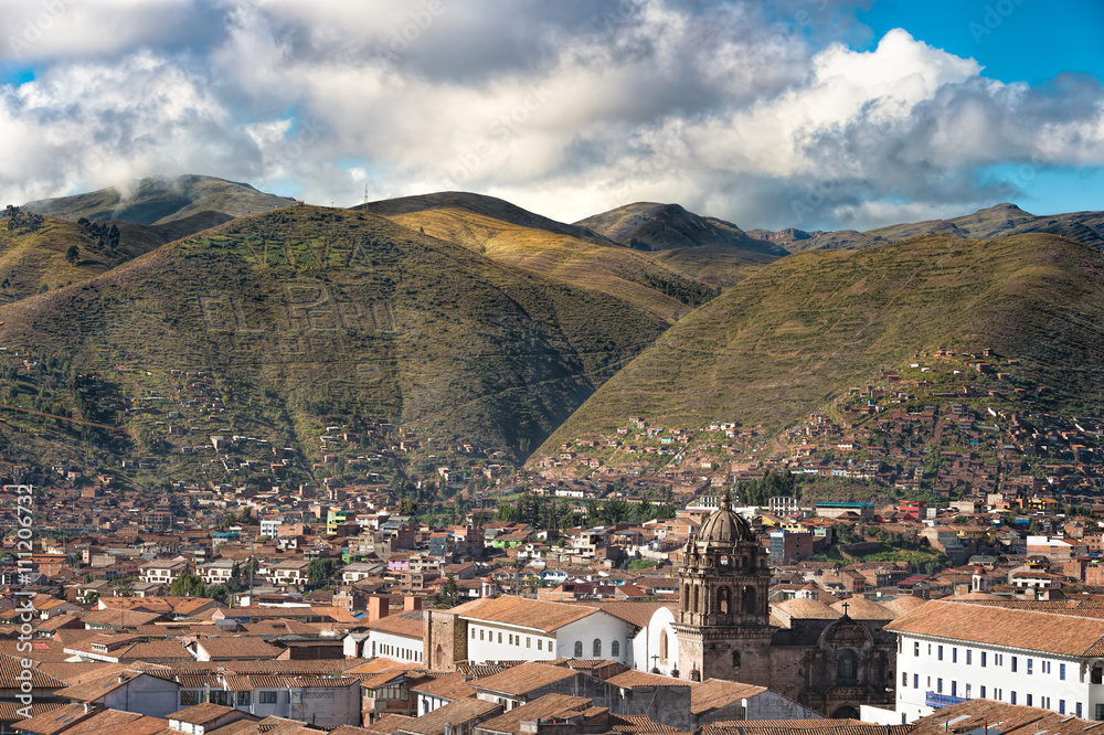Cusco city view with Spanish word 