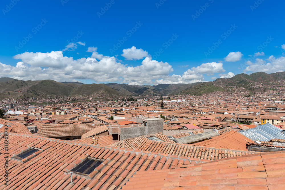 Cusco city view on roof top, Peru