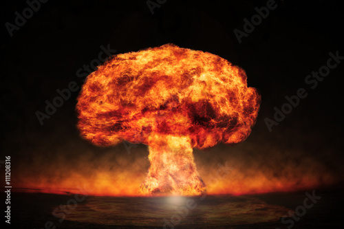 Nuclear explosion in an outdoor setting. Symbol of environmental protection and the dangers of nuclear energy