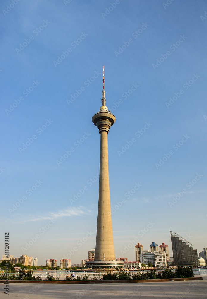 Cityscape of   Tianjin TV tower (Tianta tower) in Tianjin city China.