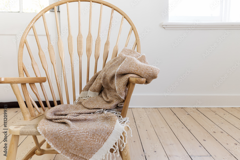 wooden country style chair with textured throw blanket and space Stock  Photo | Adobe Stock