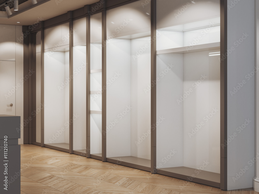 Fototapeta premium Empty shelves in the modern boutique. 3d rendering