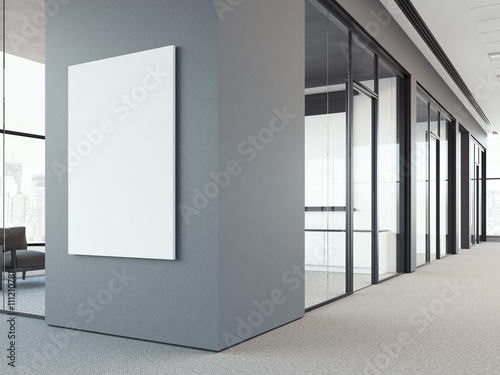 Quadro su tela Empty white poster on the gray wall. 3d rendering
