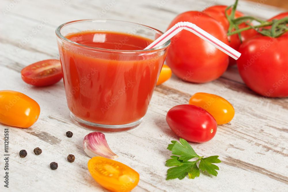 Tomato juice and vegetables with spices, healthy nutrition Tomato juice and vegetables with spices, healthy nutrition