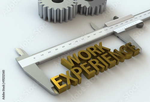 WORK EXPERIENCE, message on vernier caliper, 3D rendering